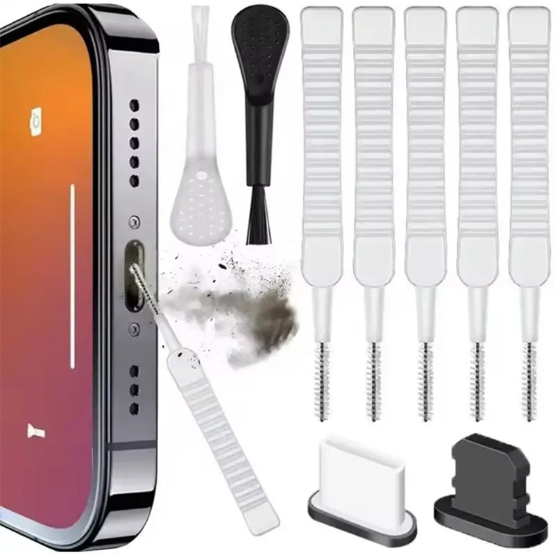 Type-C USB Port Toz Kapağı Telefon Şarj Girişi Metal Toz Kapağı Fırça ile Temizlik Seti