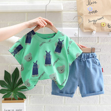男童套裝童裝韓版夏滿印小熊圓領T恤衫1歲兒童夏裝2-4歲兒童服飾