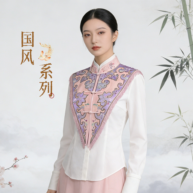 New Chinese-Style Shawl for Women, Fashionable Ethnic Style Versatile Hanfu Coat with Faux Collar and Cloud Shoulder Decoration, New Spring and Autumn Model