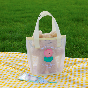 New Cartoon Transparent Mesh Jelly Bag Portable Travel Organza Beach Bag Summer Small Fresh Women's Cosmetic Bag