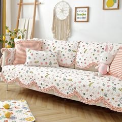 Cotton Sofa Cushion All-Season Universal Cotton Fabric Seat Pads Korean Fresh Nordic Anti-Slip Farmhouse Style Sofa Cover