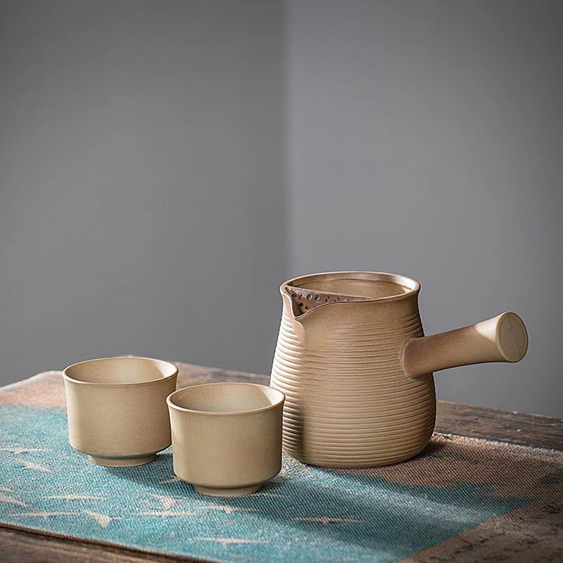 Juego de Té para Preparar con Carbón Vegetal, con Tetera de Cerámica Rústica Vintage, Tetera con Asa Lateral, Jarra, Estilo Chino para Exteriores y Hogar.