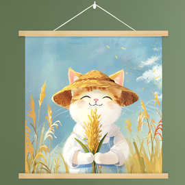 卡通可爱油画小猫狗挂画遮挡电表箱遮丑装饰画儿童房沙发墙画油画