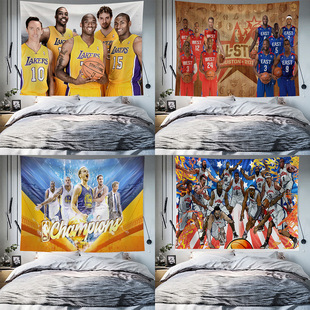 nba挂布背景布 房间卧室装饰篮球球星墙布宿舍背景墙海报球场挂毯-阿里巴巴
