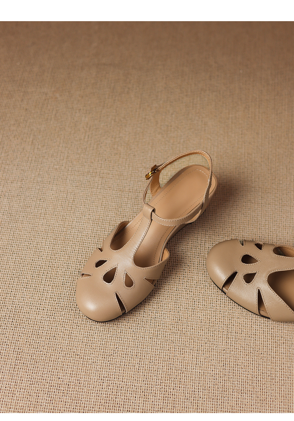 Sandal nữ quai chữ T mũi kín gót nêm cao 5 cm — màu be chi tiết 22