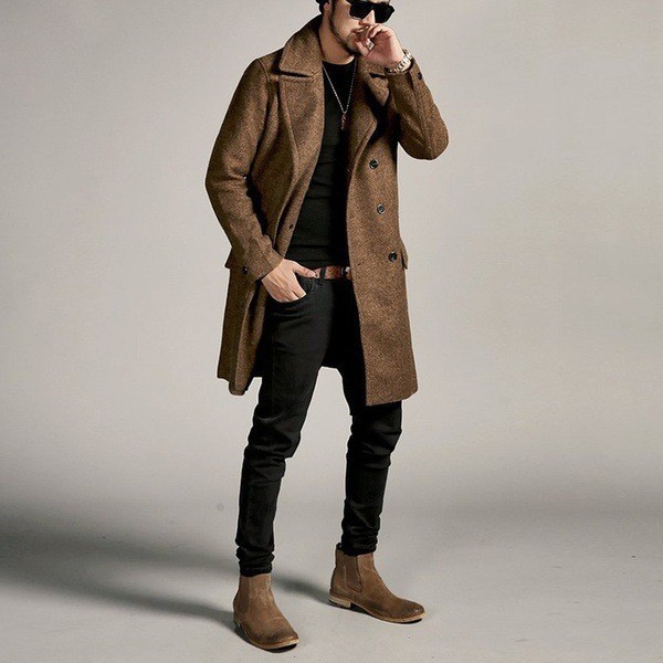 Autumn/Winter Thick Mid-Length Coat Pea Coat European and American Style Mature Men's Western Retro Fashion Wool Trench Coat
