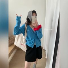 2025秋季新款V领高级感刺绣针织衫开衫女宽松上衣外套打底衫毛衣