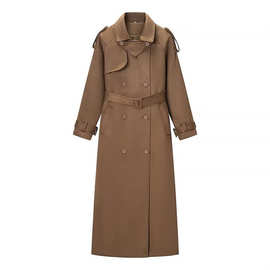 SAW速卖通独立站欧美风女装时尚气质优雅翻领腰带饰宽松长款风衣