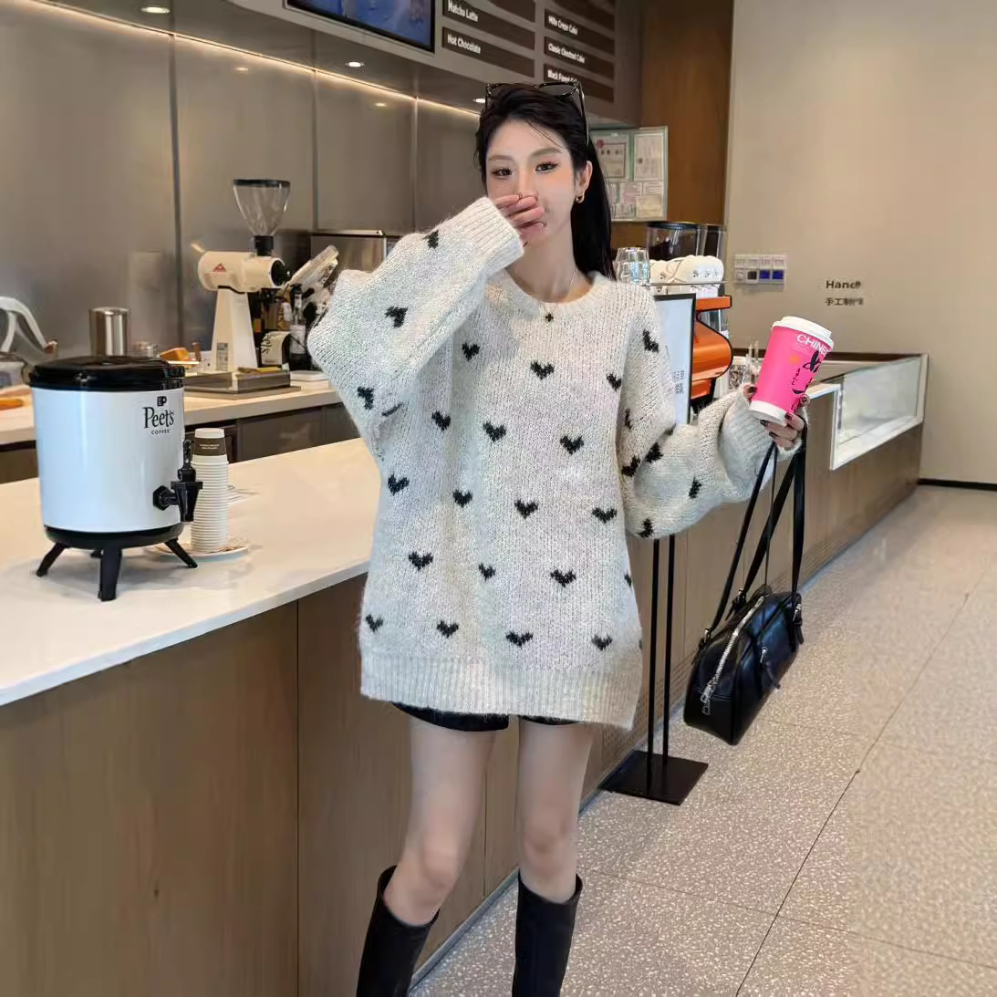 24 invierno Puyuan dj suave glutinoso amor suéter largo para mujeres otoño invierno engrosado 2024 nuevo