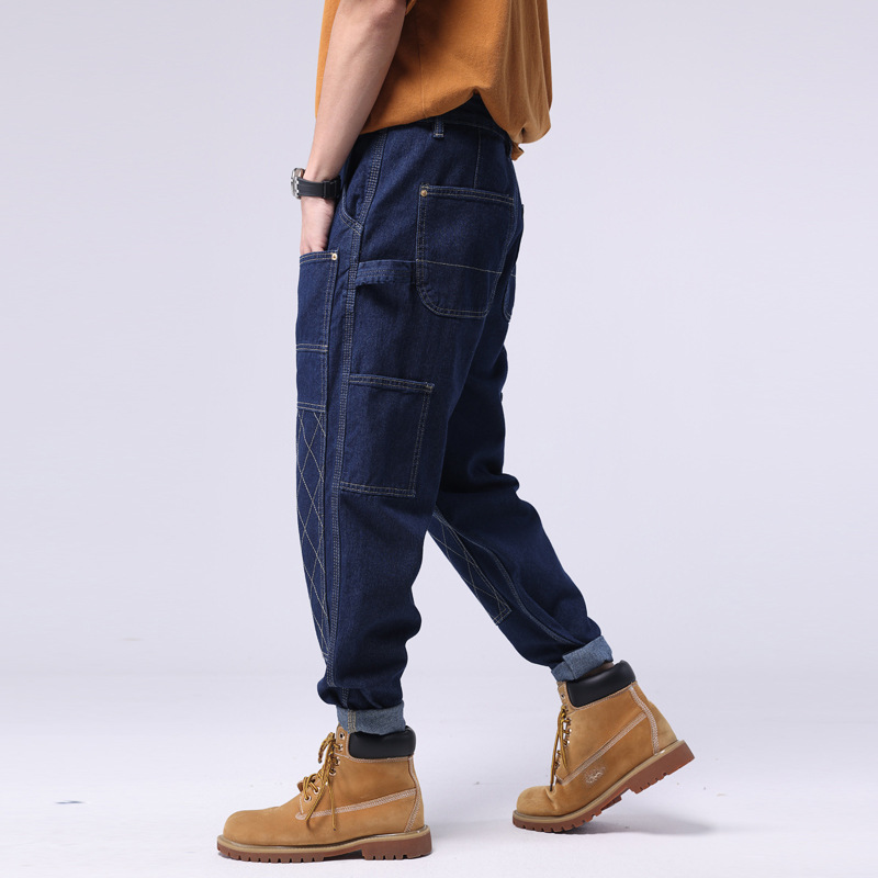 Jeans de travail d'été, pantalons longs lavés amples à tube droit pour hommes, pantalons décontractés suspendus à lisier original de marque cool et élégant dans la rue_voghion.com