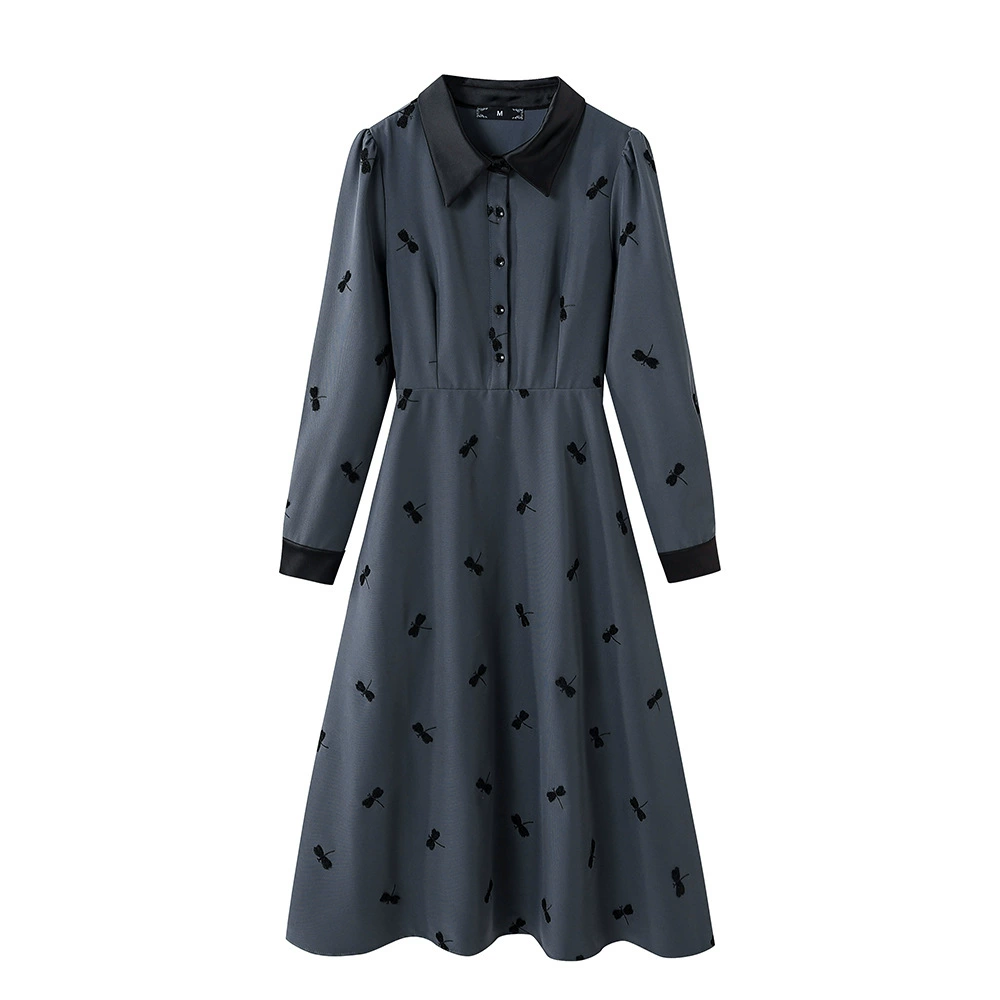 Весенний и осенний поп стиль серый дизайн чувство нишевый французский ретро модное платье с принтом