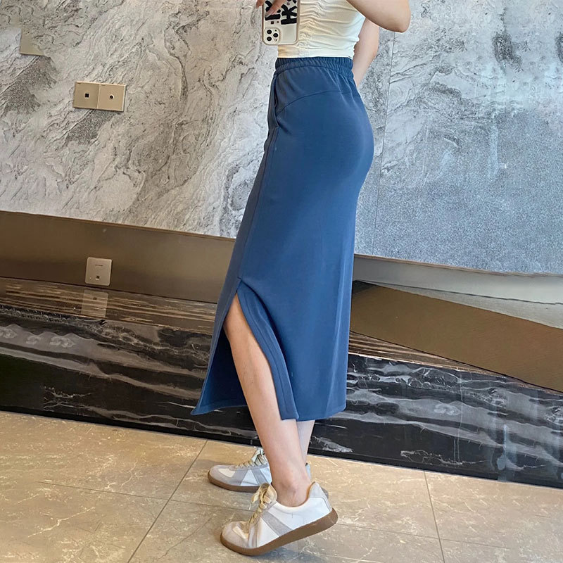 女士松紧腰长裙休闲运动半身裙秋冬lu同款健身服速干直筒裙|undefined
