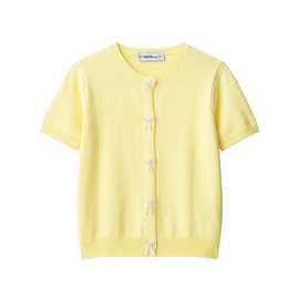 外贸批发2025春季女装欧美风黄色造珍珠蝴蝶结饰针织开衫上衣女