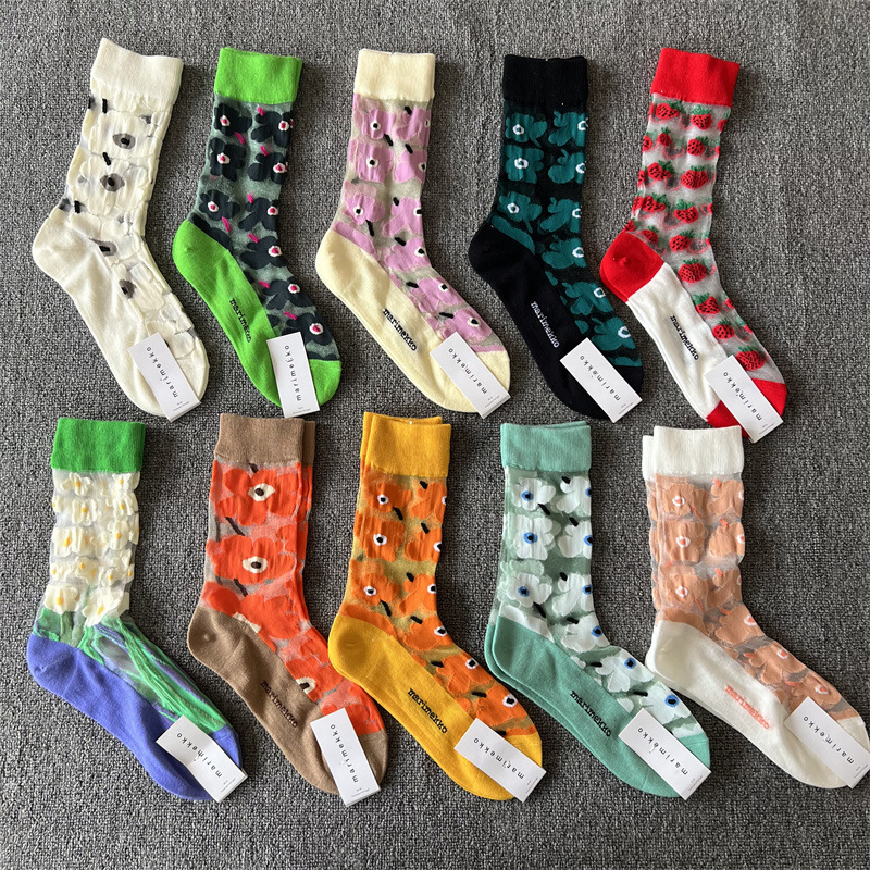 Finland Marimekko Flower Ultra-thin Medium Glass Silk Socks Hyun-a Tide Socks