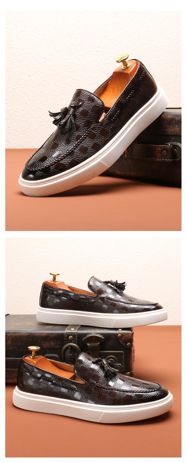 New bean shoes men's loafer English fringe advanced slip-on_vogvips.com