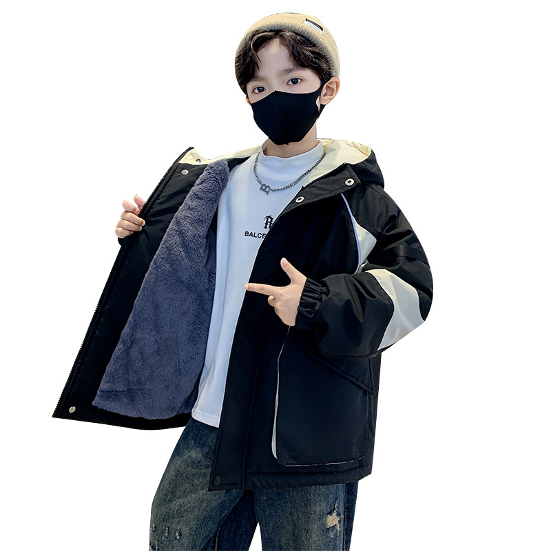 소년 기모 파커 코트 2024 년 가을과 겨울 뉴 종다 어린이 겨울 유행 두꺼운 코트 면화 패딩 코트