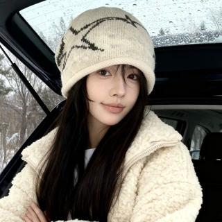 大头围粗毛线帽子女秋冬季宽松保暖堆堆冷帽大脸显脸小针织护耳帽