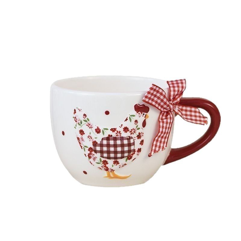 Pastoral viento rojo pollo de cerámica taza de cerámica taza de leche taza de desayuno taza de sopa creativa casera taza