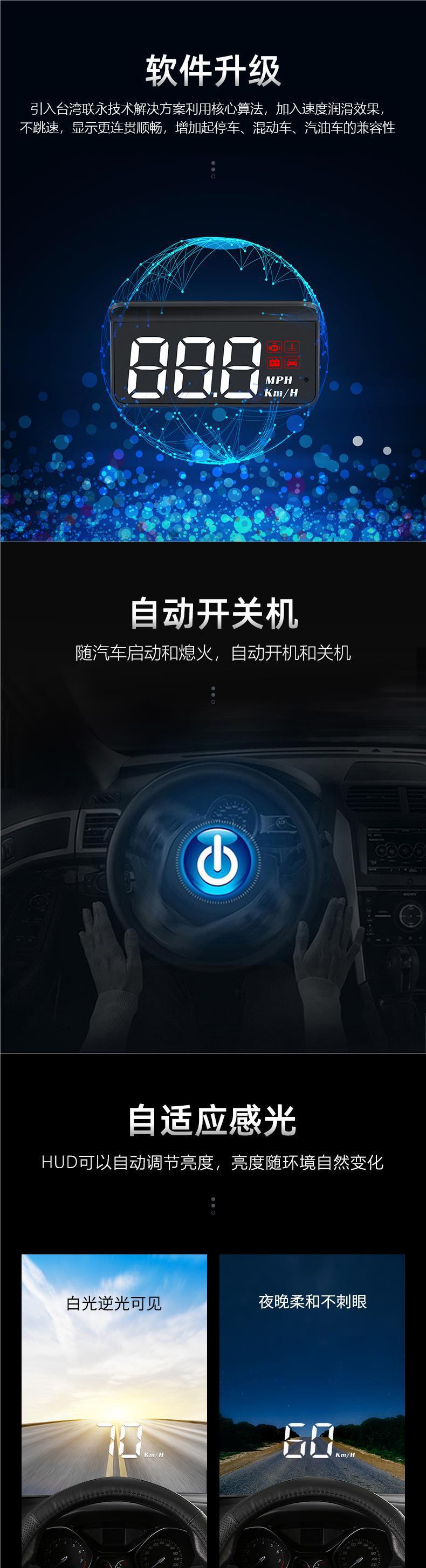 Hud Head-Up Display Universal Car Obd Invisible 360 Holographic Image Gps Car Speed Multi-Function Wholesale