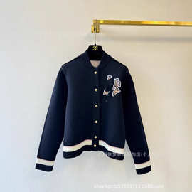 2025冬装新款学院风撞色边刺绣小标针织开衫女宽松毛衣外套