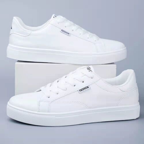Men's white casual shoes Korean style versatile trendy board shoes  autumn new leather surface waterproof soft sole student shoes Pengrui