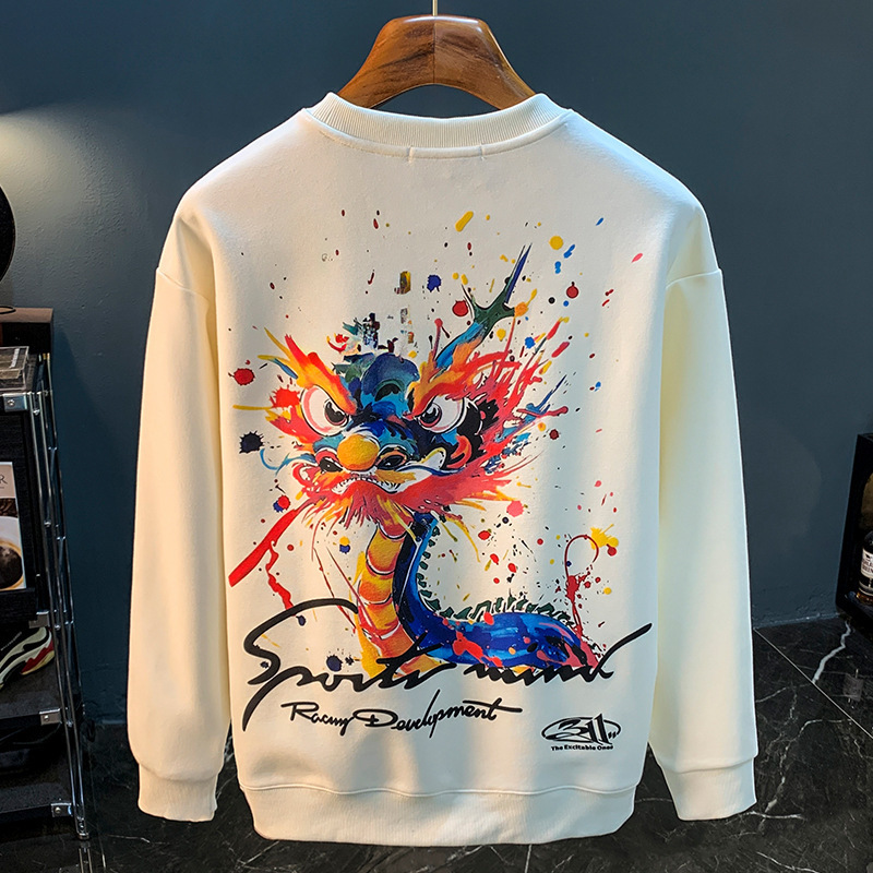 Chinese Dragon Guofeng Printed Sweater Men's 2024 Autumn New Arrival Painted Embroidered Turtleneck Long Sleeve Shirt Clothes
