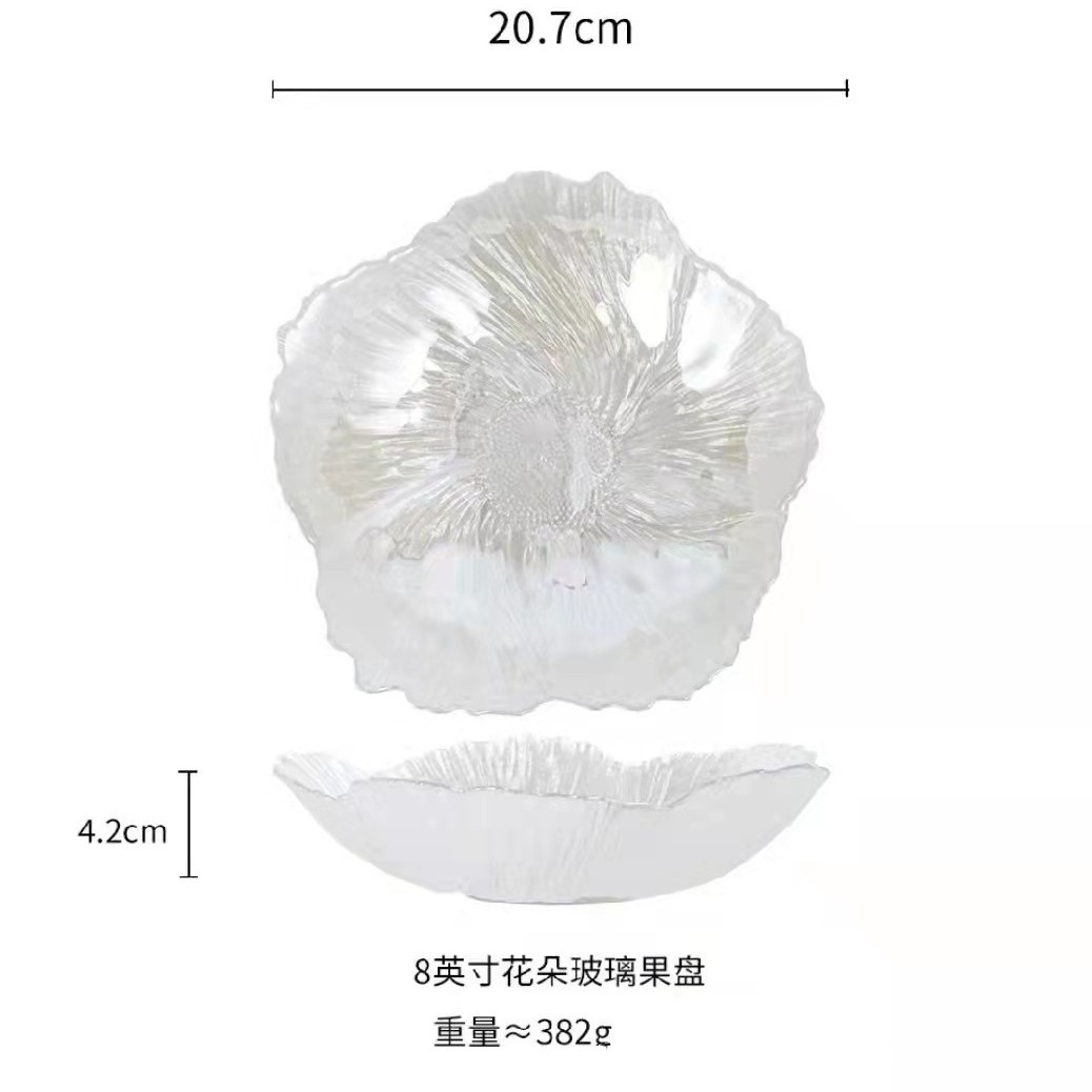 Flores nórdicas modernas caseras plato de frutas de cristal plato de bocadillos hermoso brillo perlado simple de alto valor plato rojo en línea