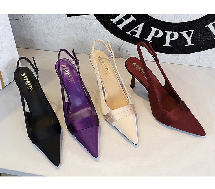 Escarpins élégants à bout pointu en satin avec dos ouvert et bride à la cheville - Escarpins pour femmes pour fêtes et soirées_voghion.com