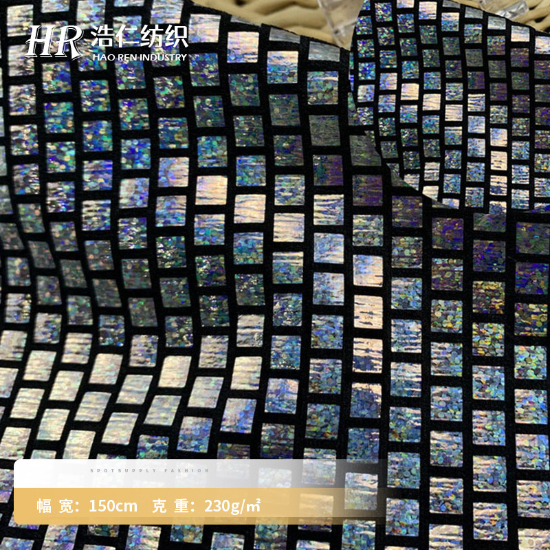 厂家直供镭射亮片丝绒烫金面料精品黑色弹力韩国绒服装布料