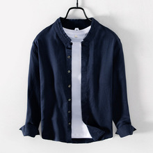 L861秋季中国风原创国潮盘扣衬衣外套男棉麻休闲长袖纯色衬衫男装