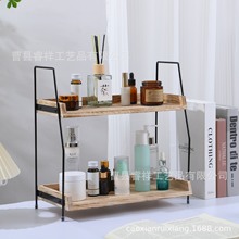 厨房调料用品整理架创意家用桌面化妆品洗漱用品双层木质置物架