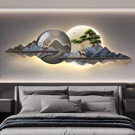 卧室装饰画轻奢大气山水画2026新款led灯画发光床头床尾墙壁挂画