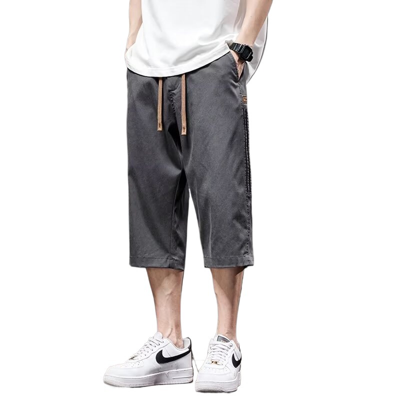 Summer Thin Ice Silk Casual Shorts for Men 2025 New Style 7-Point Pants Loose Straight Tencel 7-Point Pants for Men