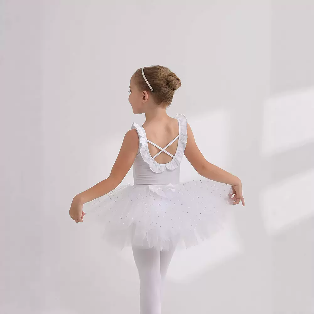 儿童舞蹈服夏季白色无袖女童练功服新款韩版纯棉幼儿芭蕾舞裙吊带
