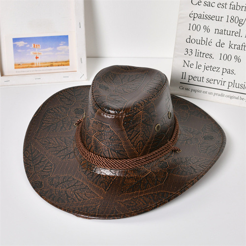 Summer American Western Cowboy Hat for Men and Women, PU Leather Knight Hat, Outdoor Hiking Sun Hat, Travel Sun Hat