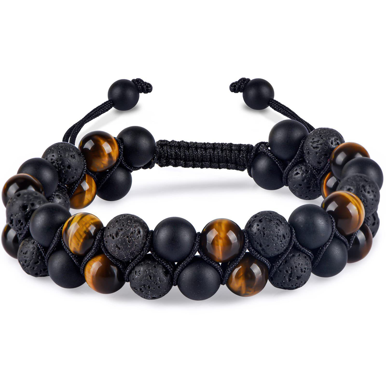 Venta caliente transfronteriza europea y americana natural Ojo de Tigre ágata pulsera hombres tejido ajustable negro imán yoga pulsera de cuentas image 14