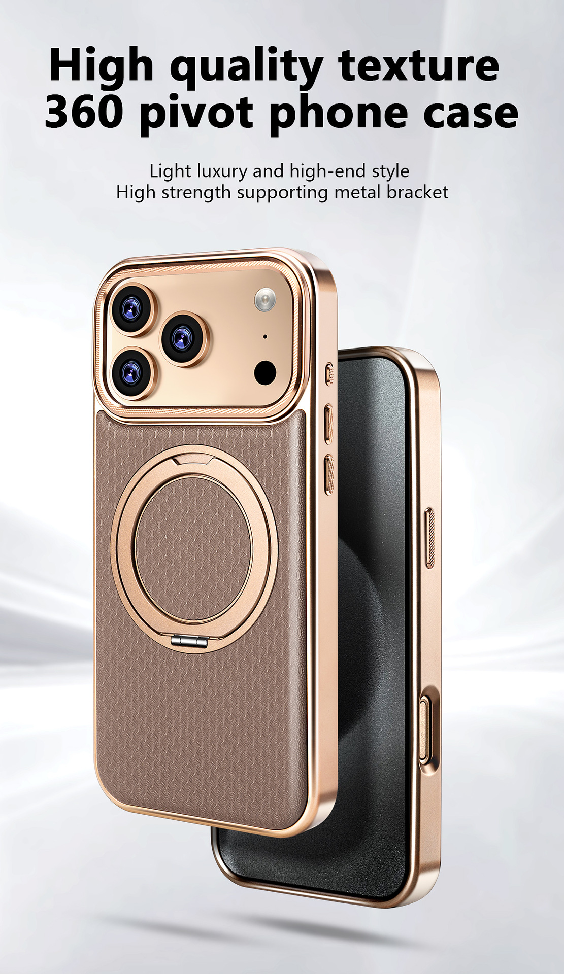 Ốp lưng da iPhone có giá đỡ xoay 360 độ, chống sốc viền dày — đen, xám, màu nâu, quả cam chi tiết 1