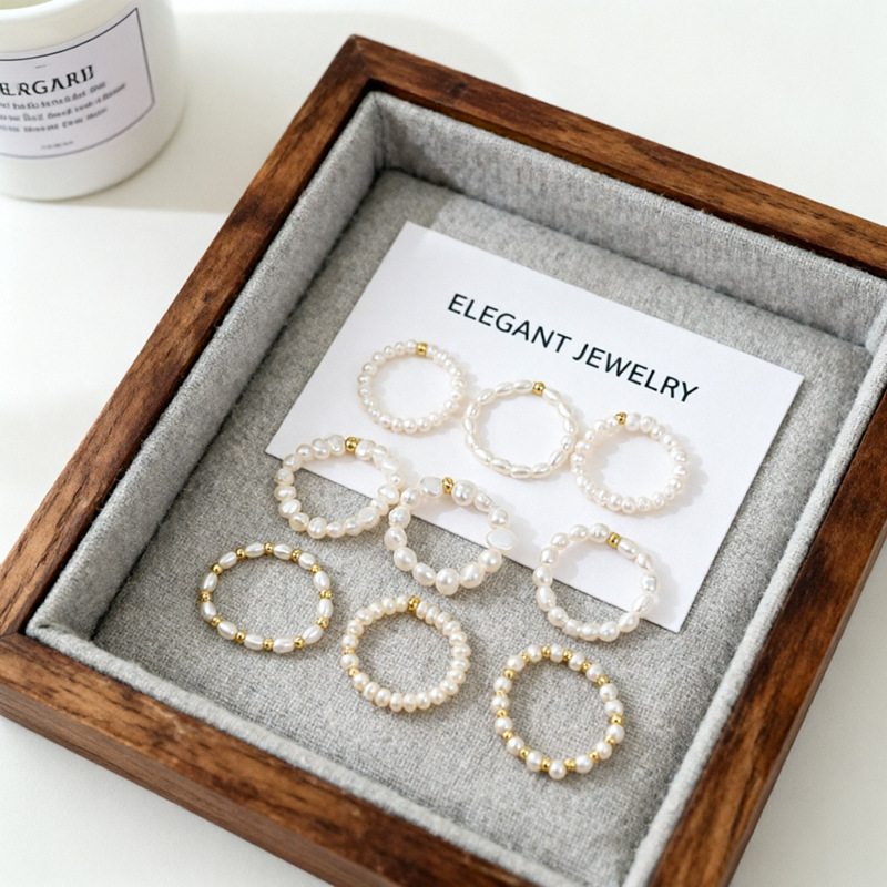 Natural baroque pearl ring, non-nucleated freshwater, elastic and adjustable, irregular shape, original niche design for daily wear