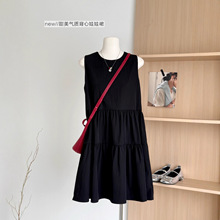 媌老板松露小黑裙MIAOLAB夏季新款无袖拼接A摆宽松娃娃连衣裙