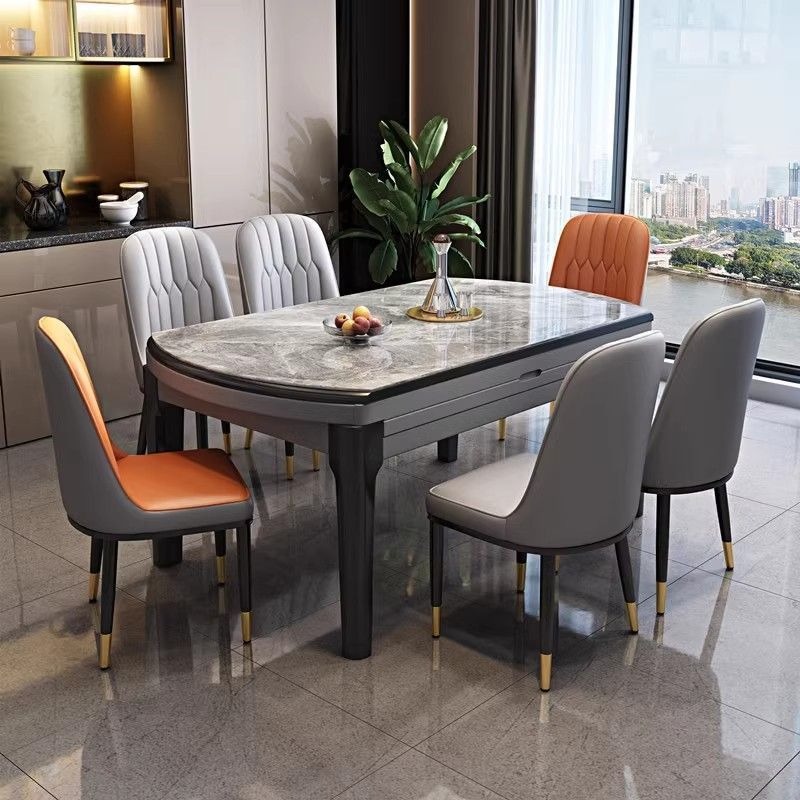 Mesa de comedor de tabla de roca moderna simple tabla de comedor de madera sólida telescópico multifuncional con horno electromagnético combinación de mesa y silla