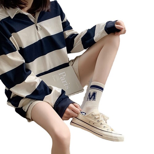 Klein Blue Socks Women's Large MP Letter Medium Socks Spring and Autumn Blue Striped P Stockings Couple Sports Socks