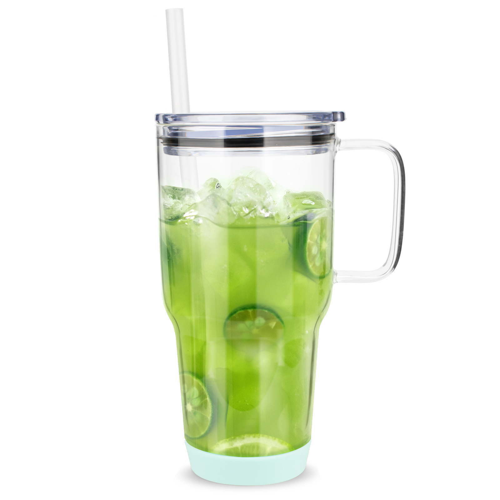 Transfronterizo 32oz mango de la taza del coche de vidrio de borosilicato de gran capacidad de la taza del calentador de hielo taza de paja del coche taza de alto aspecto