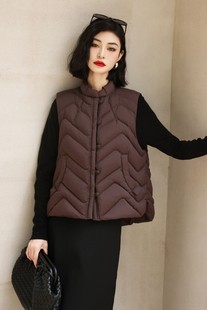 2025 Autumn/Winter Women's Slimming Stand Collar Korean Style 90% White Duck down Sleeveless Button Vest Solid Color Slim Fit Single-Breasted Vest