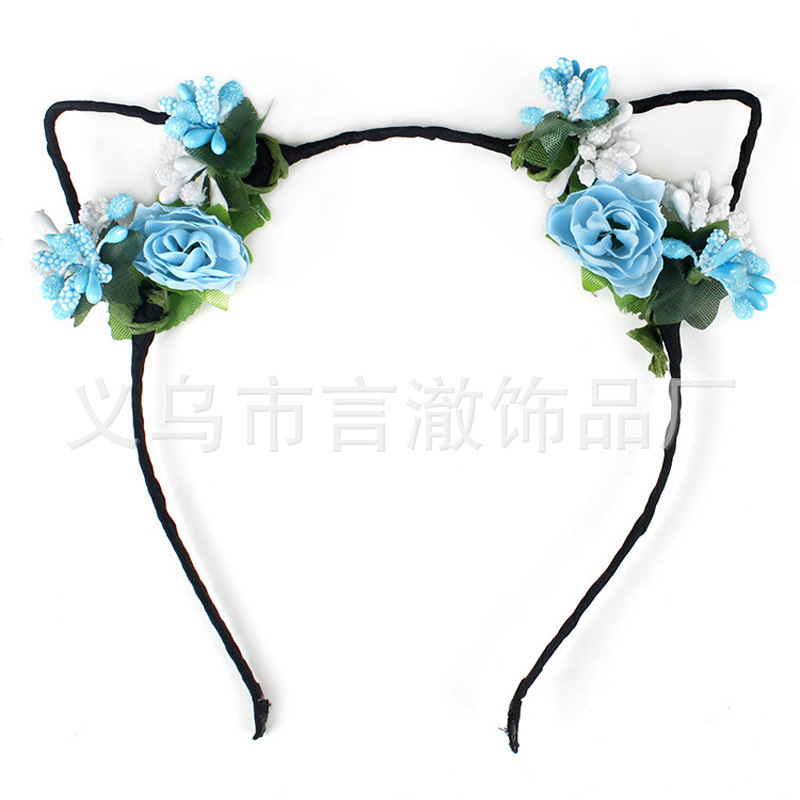 Halloween Popular Cat Ear Flower Decoration Headdress Forest Artificial Rose Kidsren Adult Garland Holiday Party Props
