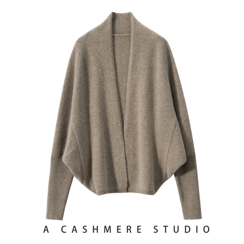Seven-Needle Bat-Sleeve Jacket, Simple, Versatile, Loose and Slim, Pure Color Cashmere Sweater, Women's Knitted Cardigan, Long Sleeves