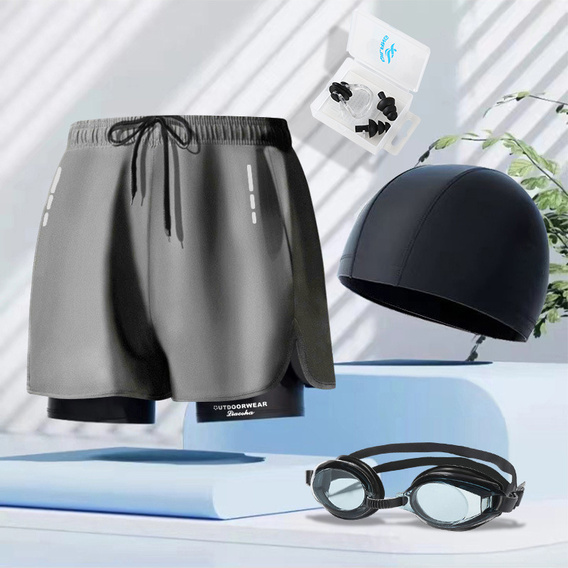 Trousers, waterproof swimming cap, nose clip, earplugs