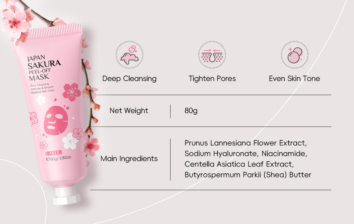 Cross-border LAIKOU Cherry Blossom Peel-off Mask 80g Hydrating, Moisturizing, Cleansing and nourishing skin manufacturer in stock Item Picture