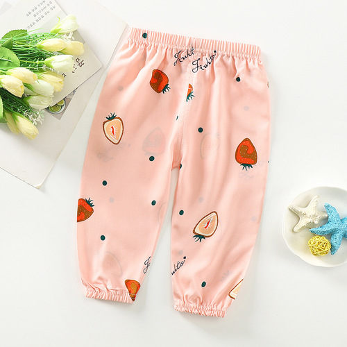 Summer mosquito-proof pants for babies, lantern pants for boys and girls, long pants, cotton fabric, breathable, 9-inch pants, air conditioner pants for children