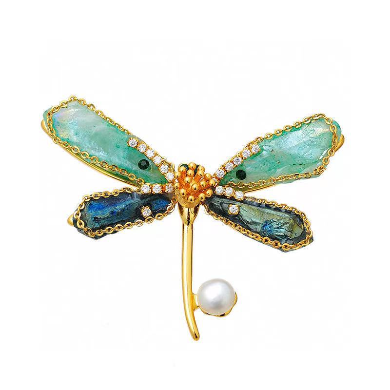 Spilla libellula con perla naturale per donna spilla da giacca_voghion.com