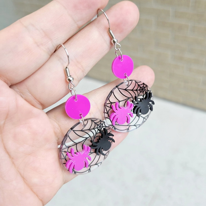Spider Pattern Women's Gender 1 Pair Halloween Simple Style Spider Printing Arylic Drop Earrings
